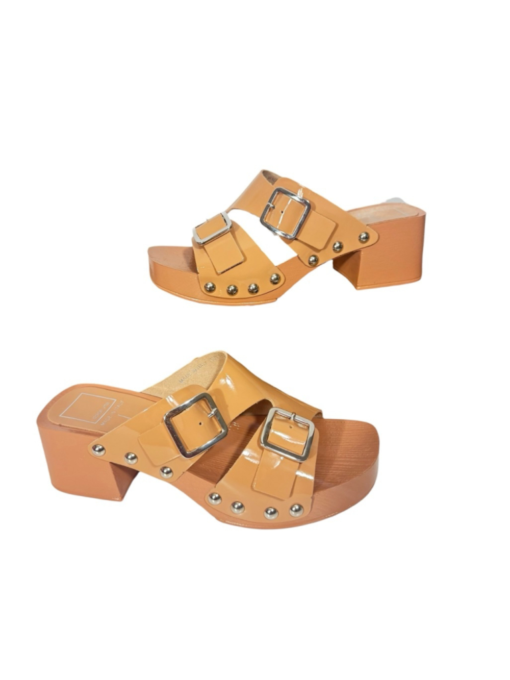 Size 8.5 Dolce Vita Nude Tan Beige Patent Leather Open Toe Buckle Summer Clogs